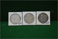 (3) Morgan Silver Dollars 1921,1889o, 1896