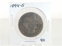 1894-S BARBER SILVER HALF DOLLAR COIN