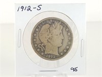 1912-S BARBER SILVER HALF DOLLAR COIN