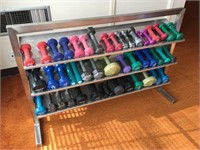 Large Lot of Dumbells and Rack