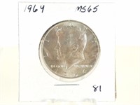 1964 MS65 90% KENNEDY SILVER HALF DOLLAR