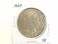 1924 PEACE SILVER DOLLAR COIN