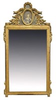 LARGE FRENCH LOUIS XVI STYLE GILTWOOD WALL MIRROR