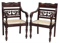 (2) BRITISH COLONIAL STYLE MAHOGANY OPEN ARMCHAIRS