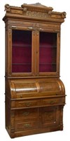 RENAISSANCE REVIVAL CYLINDER SECRETARY BOOKCASE