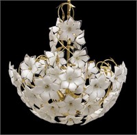 ART GLASS & GILT METAL FLORAL 3LT CHANDELIER