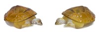 (2) LALIQUE FRANCE AMBER ART CRYSTAL TURTLES