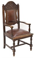 FLORAL CARVED OAK ARM CHAIR