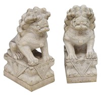 (2) LARGE CHINESE CARVED MARBLE SEATED FOO LIONS