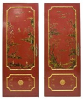 (2) ITALIAN CHINOISERIE RED LACQUER DOORS, VARIED
