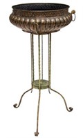 CONTINENTAL COPPER POT ON IRON STAND