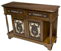 ITALIAN SIDEBOARD, FIGURAL LEATHER ACCENTS