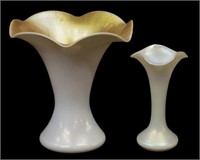 (2) STEUBEN (ATT) GOLD AURENE CALCITE TRUMPET VASE