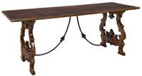 SPANISH IRON SRETCHER TWO BOARD TOP DINING TABLE