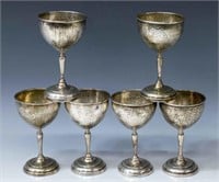 (6) COLOMBIAN HAMMERED COIN SILVER WINE GOBLETS