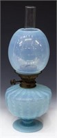 VICTORIAN HINKS & SONS BLUE OPALESCENT OIL LAMP