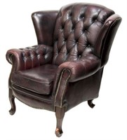 CHESTERFIELD MAROON LEATHER WINGBACK ARMCHAIR