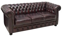 CHESTERFIELD MAROON LEATHER BUTTONED SOFA