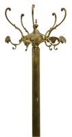 GILT BRASS HALL TREE W/ HAT & COAT RACKS, FIGURES