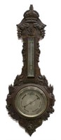 ANTIQUE SCOTTISH OAK BAROMETER / THERMOMETER