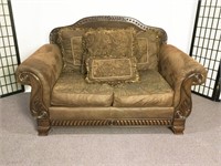 Faux Leather and Tapestry Love Seat