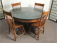 Vintage Oak Pendestal Table & 4 Chairs