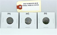 3 WWII 1943 Steel Wheat Pennies