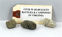 Lot of 3 Civil War Bullets Dug Up in Virginia