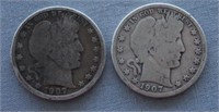 1907-D and 1907-O Barber Silver Half Dollar Coins
