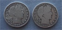 1908 and 1908-D Barber Silver Half Dollar Coins