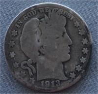 1913-S Barber Silver Half Dollar
