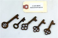 5 Vintage Cast Iron Skeleton Keys