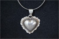 Sterling 925 Mexico Tooled Heart Pendant Necklace