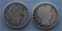 1906 and 1906-O Barber Silver Half Dollar Coins