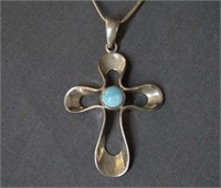 Sterling 925 and Marble Cross Pendant Necklace