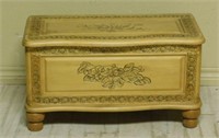 Petite Floral Carved Pine Blanket Chest.