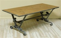 Wrought Iron Base Coffee Table with Pine Top.