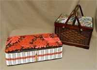 Vintage Sewing Boxes with Notions.  2 pc.