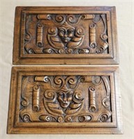 Neo Renaissance Mahogany Mask Carved Panels.