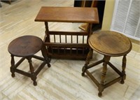 Rustic Oak Stool and Occasional Tables.