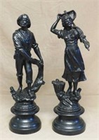 Spelter Figures of a Fisherman and Woman.