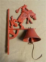 Cast Iron Bronco Riding Cowboy Hanging Bell.