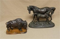 Spelter Mare with Foal and Bison Figures.