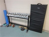 Grouping of Assorted Dumbbells-Rack and Mat