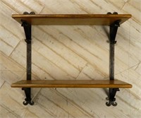Iron and Wooden Two Tiered Wall Shelf.