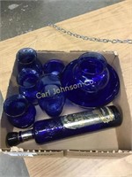 BOX OF COLLECTIBLE BLUE GLASS