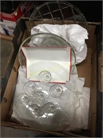 BOX OF GLASS CUPS, BOWL & PLATTER