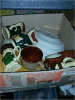 Box of Toby mugs and dishes