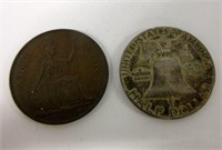 US 1958 Half Dollar & 1959 One Penny