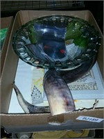 Box of large glass bowl and horns
